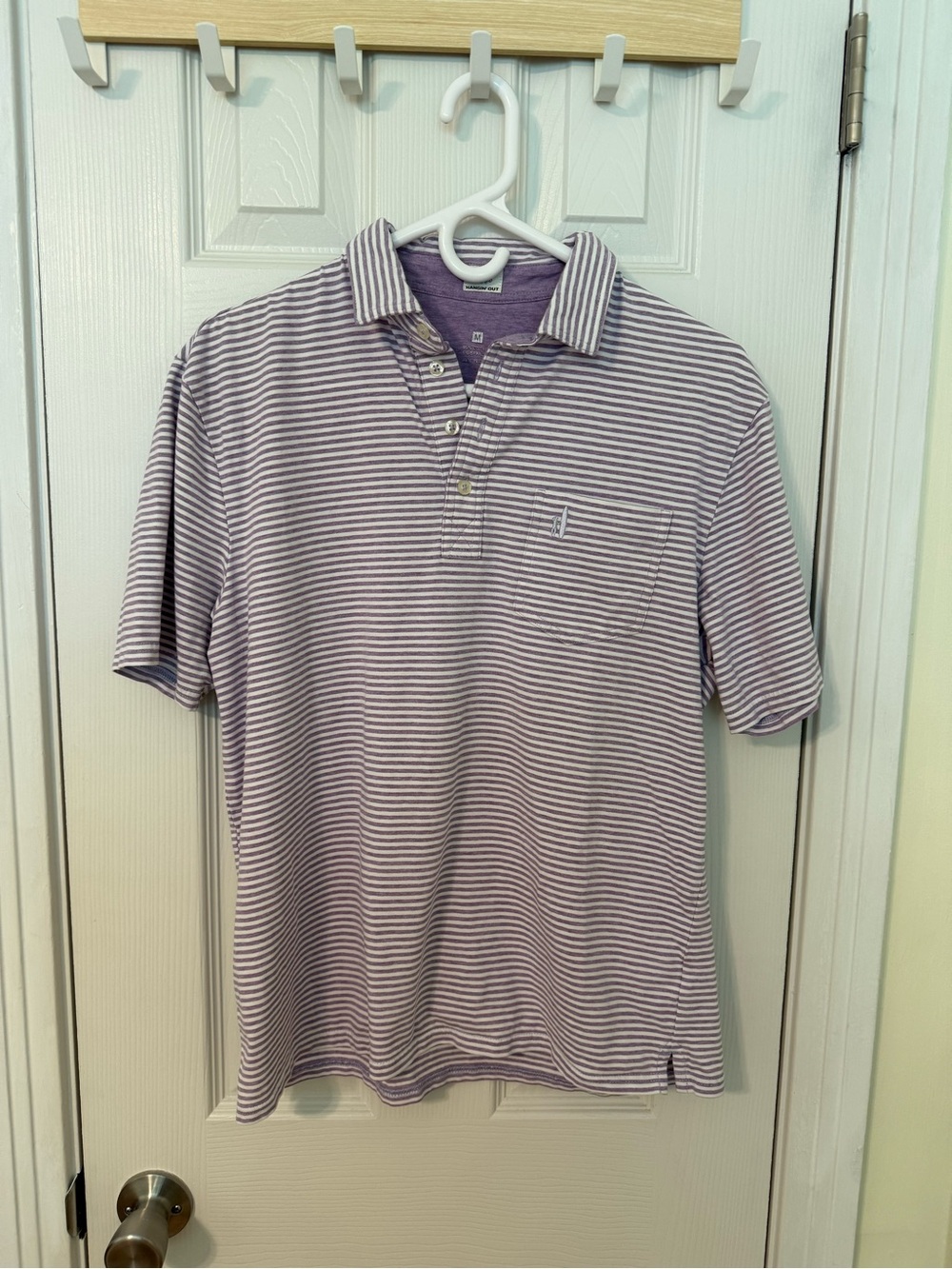 johnnie-O Lavender and White Striped Polo Shirt